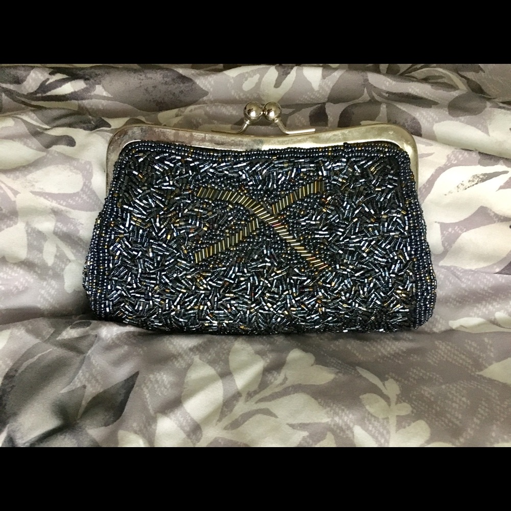 Fully Beaded Blue & Gold Clutch